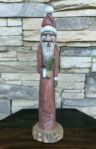 Vintage Hand - Carved 12 " Tall Reclaimed Wood Folk Art Santa Figurine Christmas