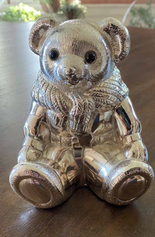 Vintage Ralph Lauren Silver Plated Polo Bear Coin Bank Paperweight Collectible