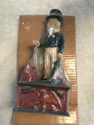 Vintage Cast Iron " Uncle Sam " Mechanical Bank Wilton Book Of Knowledge Wright