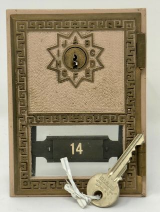 Vintage Brass U.  S.  Post Office Mail Box Door & Frame W/key Eagle Lock 14 1972