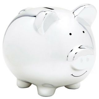 Pearhead Ex Large Ceramic Piggy Bank Money Box Pig Moneybox Silver 2nds