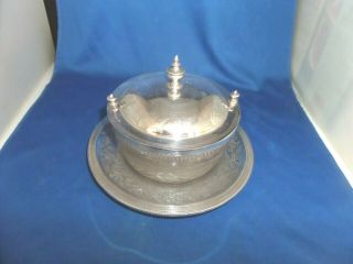 Lovely Victorian Patent Design Lidded Butter Dish C.  1880 Silver Plate & Glass