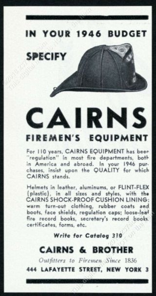 1946 Cairns Fireman Fire Helmet Photo Vintage Trade Print Ad