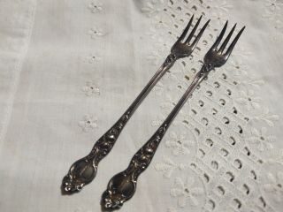 2 Sterling Silver Antique Vtg Oyster Forks Rw&s 6 " 1902 R Wallace & Sons Floral