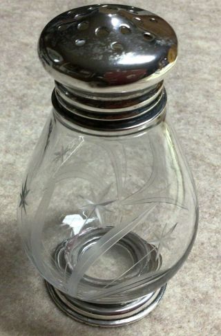 Vintage Frank M.  Whiting Sterling Silver Etched Glass Powdered Sugar Shaker.