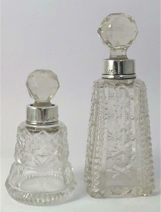 2 Antique Silver Collared Cut Glass Perfume / Scent Bottles – Hallmarked 1921/23