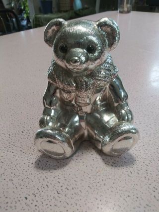 Vintage Ralph Lauren Silver Plated Polo Bear Coin Bank No Plug Statue Decoration