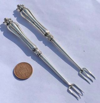 Antique 5 " Sterling Silver Ornate Ordeurve / Pickle Forks