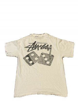 Vintage 90s Stussy Dice Double Sided Graphic T - Shirt Made In Usa Distressed Sz L