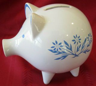4.  5 " Rare Vintage Ceramic Piggy Bank W/blue Flowers Cornflower Pig