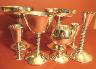 Set 37pc Silver Plate Twist Stem Wine Glasses Champagne Brandy Cordial Candle