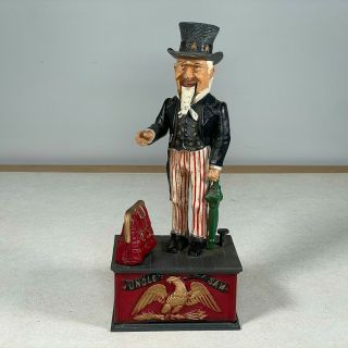 Vintage Cast Iron Uncle Sam Coin Bank Made In Usa -