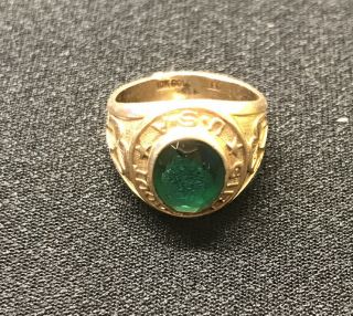 Vintage Girl Scouts Usa 10kt Gold Filled Ring Green Stone