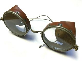 Germany Ww2 Safety Glasses Aviators Vintage Lenses Rare Leather World War 30 - 40s