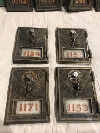 4 Vintage Bronze Eagle Post Office Box Doors Single Dial Eagles With Glass