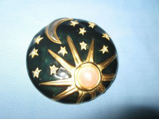 Vintage Celestial Brooch Pin Sun,  Moon,  Stars,  Galaxy Blue/black & Gold
