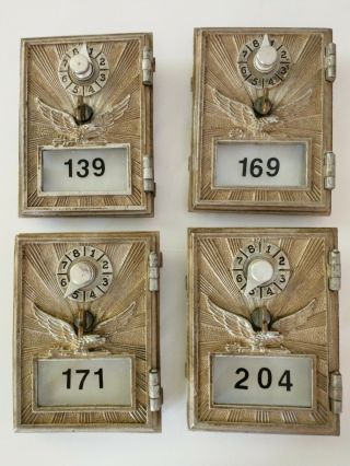 4 Vintage Bronze Eagle Post Office Box Doors Single Dial,  Lock Combinations