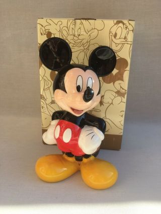 Rare 9” Disney Store Ceramic Mickey Mouse With Barrel Money Box Bank Boxed Vgc