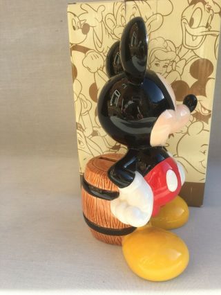 Rare 9” Disney Store Ceramic Mickey Mouse With Barrel Money Box Bank BOXED VGC 2