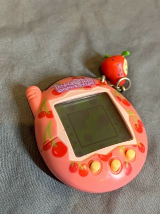 Rare Vintage Tamagotchi Connection V3 2004 Pink W/ Red Cherries & Strawberry