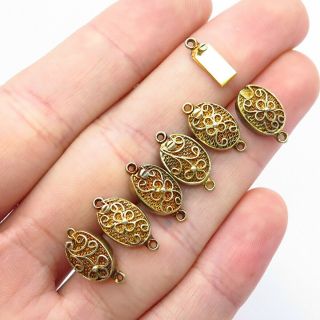 Vintage Chinese 925 Sterling Silver Gold Plated Set Of 6 Floral Lock Clasps