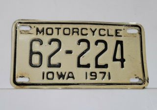 Vintage 1971 Iowa Motorcycle License Plate Rustic Patina 62 Mahaska County