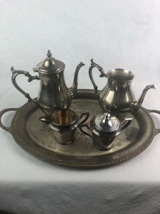Vintage W.  M.  Rogers 800 Sterling Silver Plate Coffee Tea Tray Set Creamer Sugar