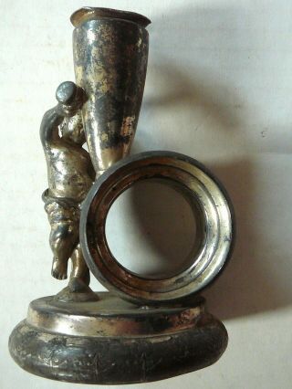 Rockford Silver Plate Antique Figural Napkin Ring - Nude Child With Bud Vase