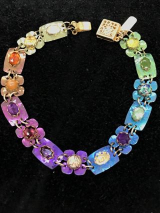 Vintage Holly Yashi Multi Color Rainbow Niobium & Gemstones Link Bracelet
