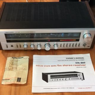 Vintage Realistic Sta - 860 Stereo Receiver And Orig Receipt.  Read