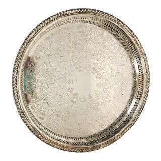 Vintage Silver Plated Service Tray Round 15 " Wm Rogers Beautifully Polished