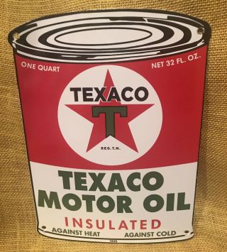 1956 Vintage Style Texaco Motor Oil Can Porcelain Sign 11x8 Inch Usa
