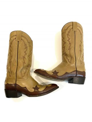 Vintage Dan Post Cowboy Boots Mens 9 Ew Wingtip Leather