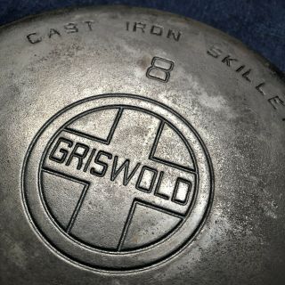 Vintage Cast Iron Griswold 8 Skillet Large Block Logo Erie PA 704 Flat Bottom 2
