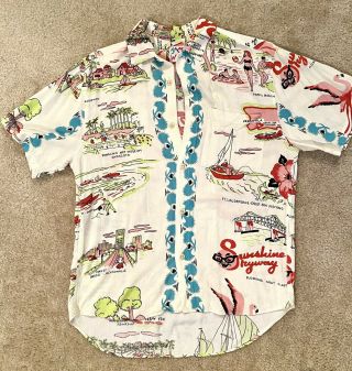 Vintage Jams World Men’s Florida State Map Hawaiian Shirt Rare Size Small Rare