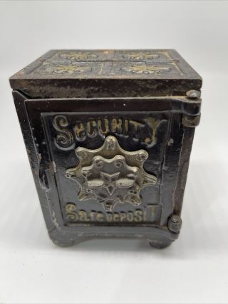 Antique 1897 Patent Security Safe Deposit Cast Iron Toy Treasure Coin Dime Bank