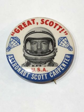1962 Mercury Atlas 7 Astronaut Scott Carpenter Pin Pinback Button Space Nasa.