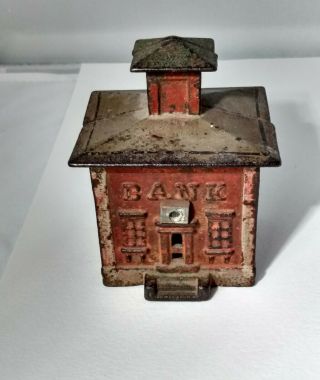 Vintage Cast Iron Coin Bank House Building Penny,  Metal