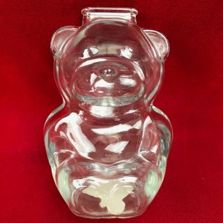 Vintage Anchor Hocking Clear Glass Figural Teddy Bear Coin Bank
