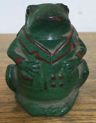 Vintage Ac Williams Mfg.  Co.  Cast Iron Professor Pug Frog Still Coin Bank