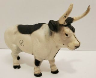 Vintage Cast Iron Longhorn Bull Steer Coin Bank Cow Well Preserved Horns Move