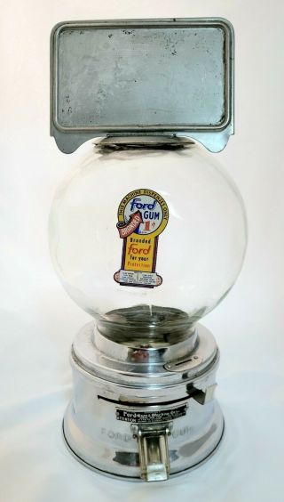 Vintage One Cent Ford Gumball Machine Glass Globe