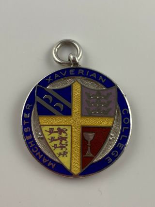 Heavy Hallmarked Silver Enamel Fob Medal Xaverian College Manchester 1939 Large