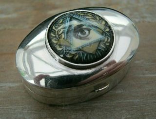 English Hallmarked Sterling Silver & Enamel Masonic Freemasons Vinaigrette / Box