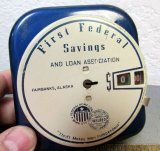 Vintage First Federal Savings Bank Fairbanks Add A Coin Lever Bank,  Rare Bank