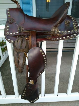 Vintage Western Cowboy Kids Horse Riding Show Parade Decor Brown Leather Saddle