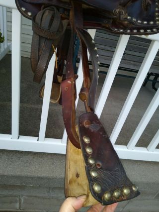 Vintage Western Cowboy Kids Horse Riding Show Parade Decor Brown Leather Saddle 2
