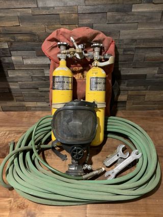 Vintage Short Snorter Firefighting Emergency Breathing Apparatus Mask Dual Tank