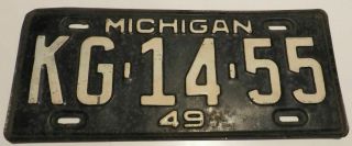 Vintage 1949 Michigan License Plate Kg - 14 - 55 Usa 13.  5 " Black/white Steel Plate