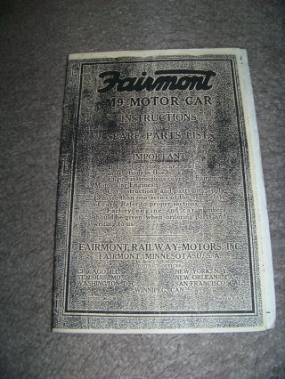 1928 Fairmont M9 Motor Car Instructions And Spare Parts Lists Minnesota